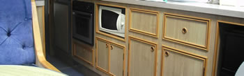 storage cupboards on a holiday cruiser